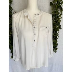 Altar'd State Oversized White Rayon Long Sleeve Half Button Up Top Women's Small